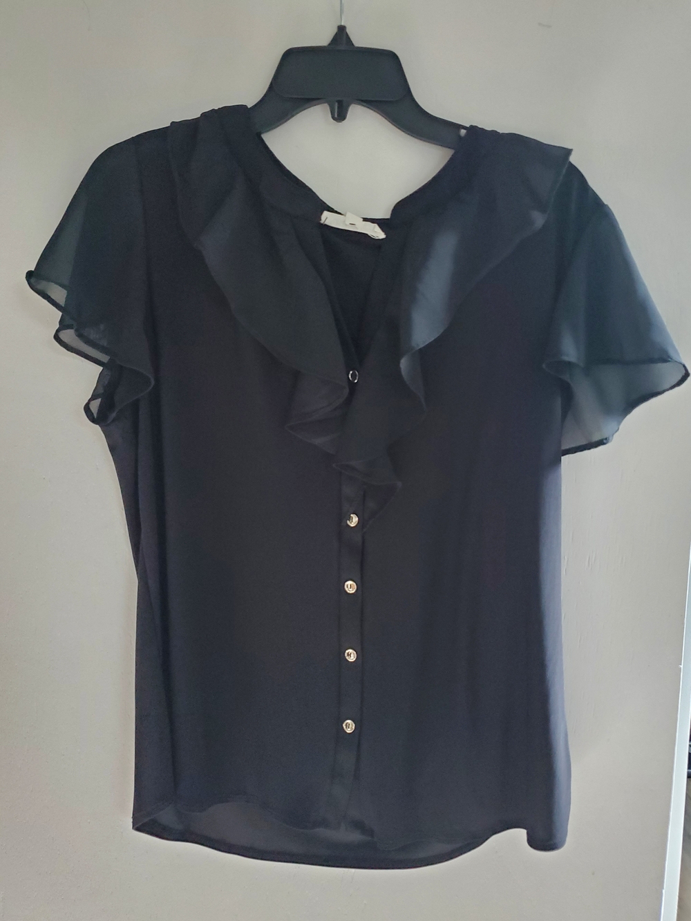 PerSeption Concept Black Ruffle Button-Front Blouse